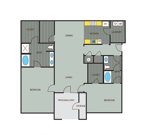 2bed floor plan of Lakeland Grand in Lakeland, FL